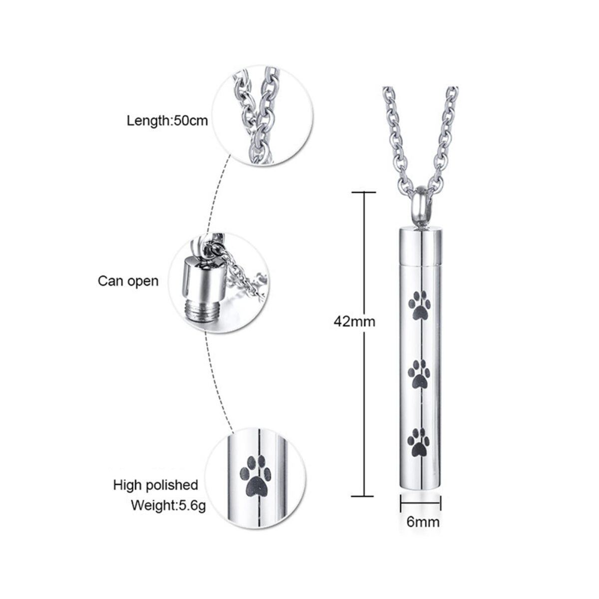 Urnenhalskette für Asche aus Edelstahl mit Weißgoldbeschichtung und Pfotenabdrücken-7