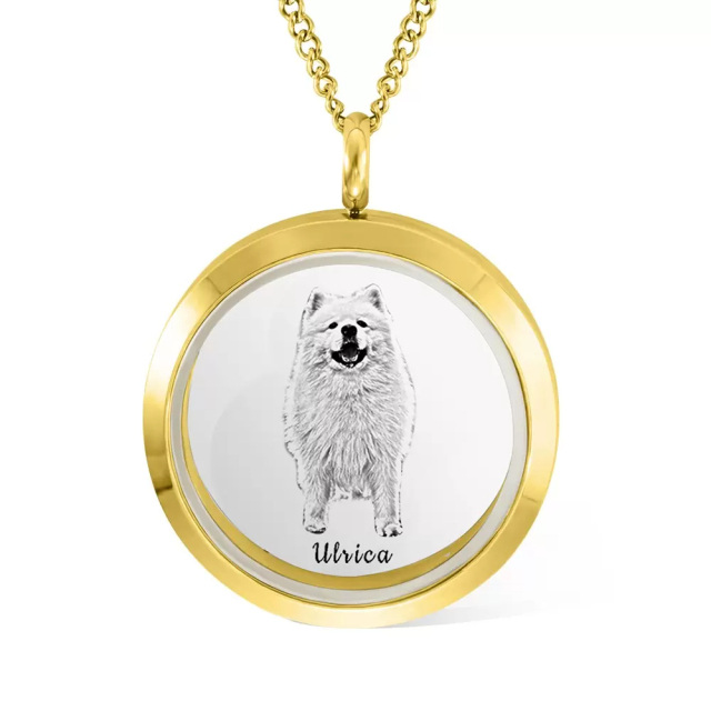 Stainless Steel with White Gold Plated & Personalized Engraving Cat Personalized Photo Locket Necklace