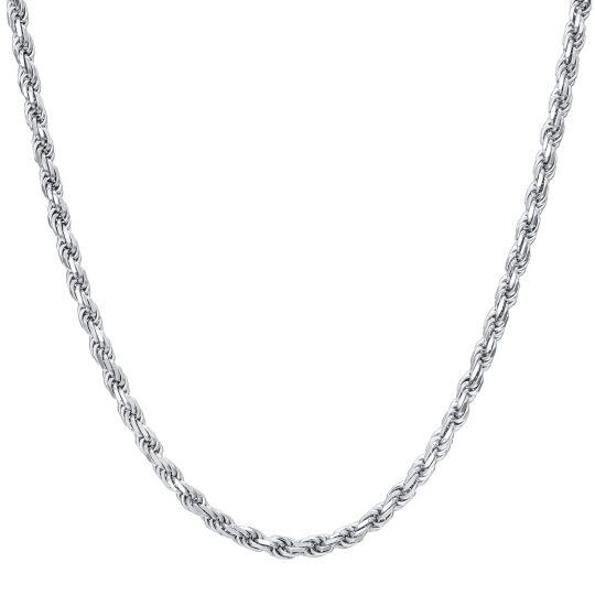 Stainless Steel with White Gold Plated Rope Chain Necklace