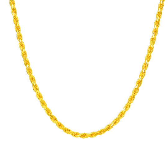 Stainless Steel with Yellow Gold Plated Rope Chain Necklace