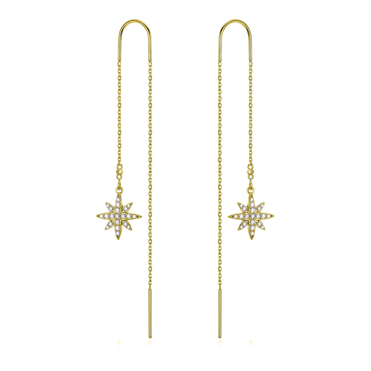 Sterling Silver with Yellow Gold Plated Crystal Snowflake Drop Earrings-1