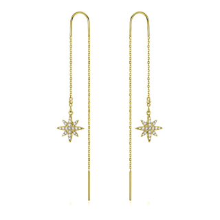 Sterling Silver with Yellow Gold Plated Crystal Snowflake Drop Earrings-57