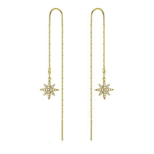 Sterling Silver with Yellow Gold Plated Crystal Snowflake Drop Earrings