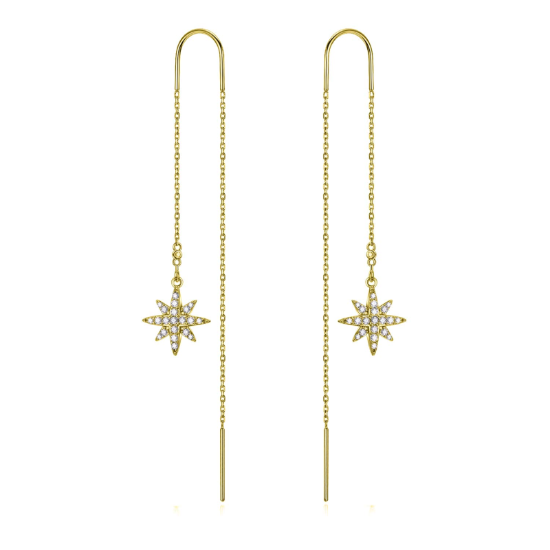 Sterling Silver with Yellow Gold Plated Crystal Snowflake Drop Earrings-13