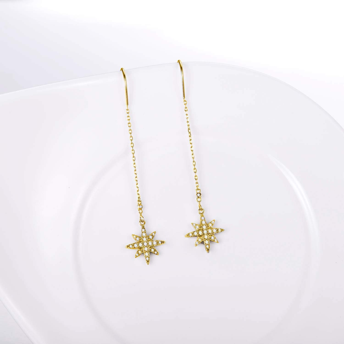 Sterling Silver with Yellow Gold Plated Crystal Snowflake Drop Earrings-3