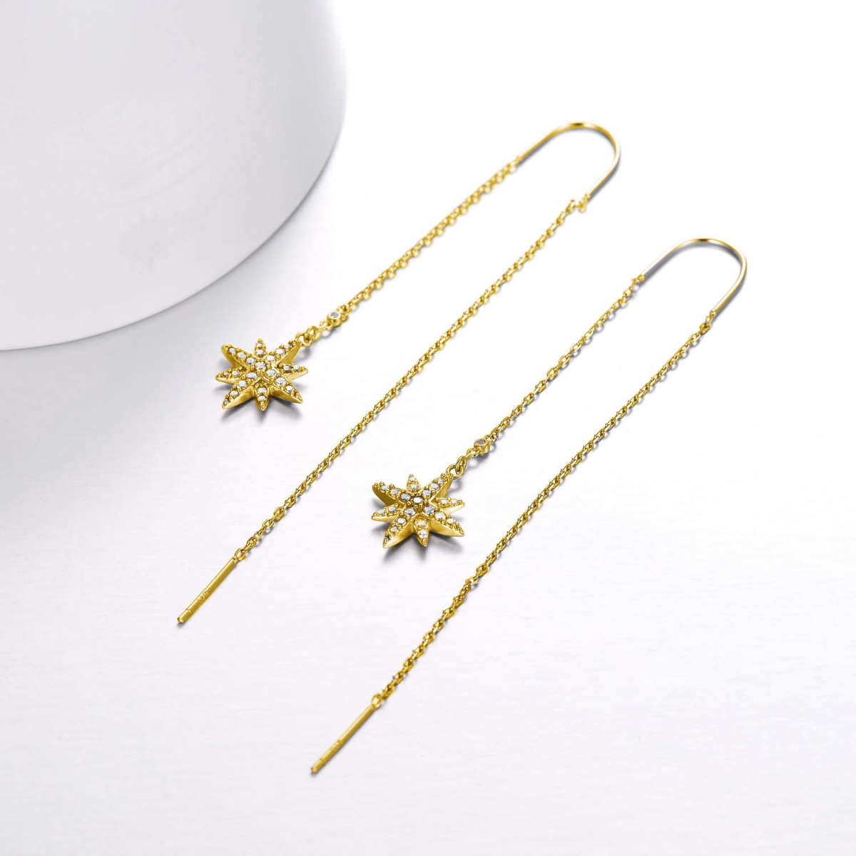 Sterling Silver with Yellow Gold Plated Crystal Snowflake Drop Earrings-4