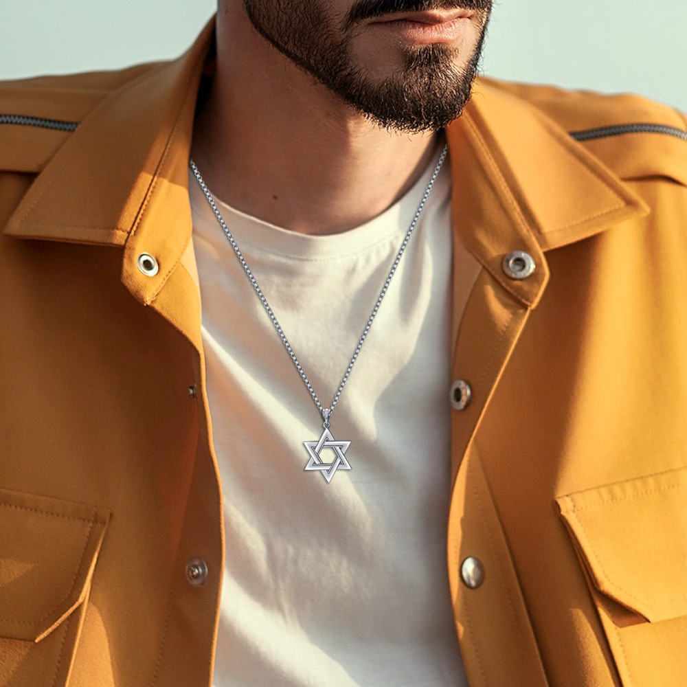 Collana con ciondolo a forma di stella di David in argento sterling per uomo-2