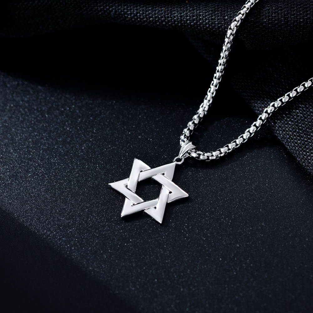 Collana con ciondolo a forma di stella di David in argento sterling per uomo-3