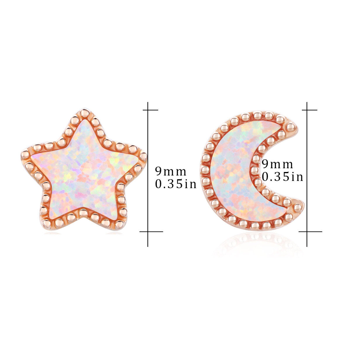 Brincos de pino de prata esterlina com opala banhada a ouro rosa e estrelas da lua-4