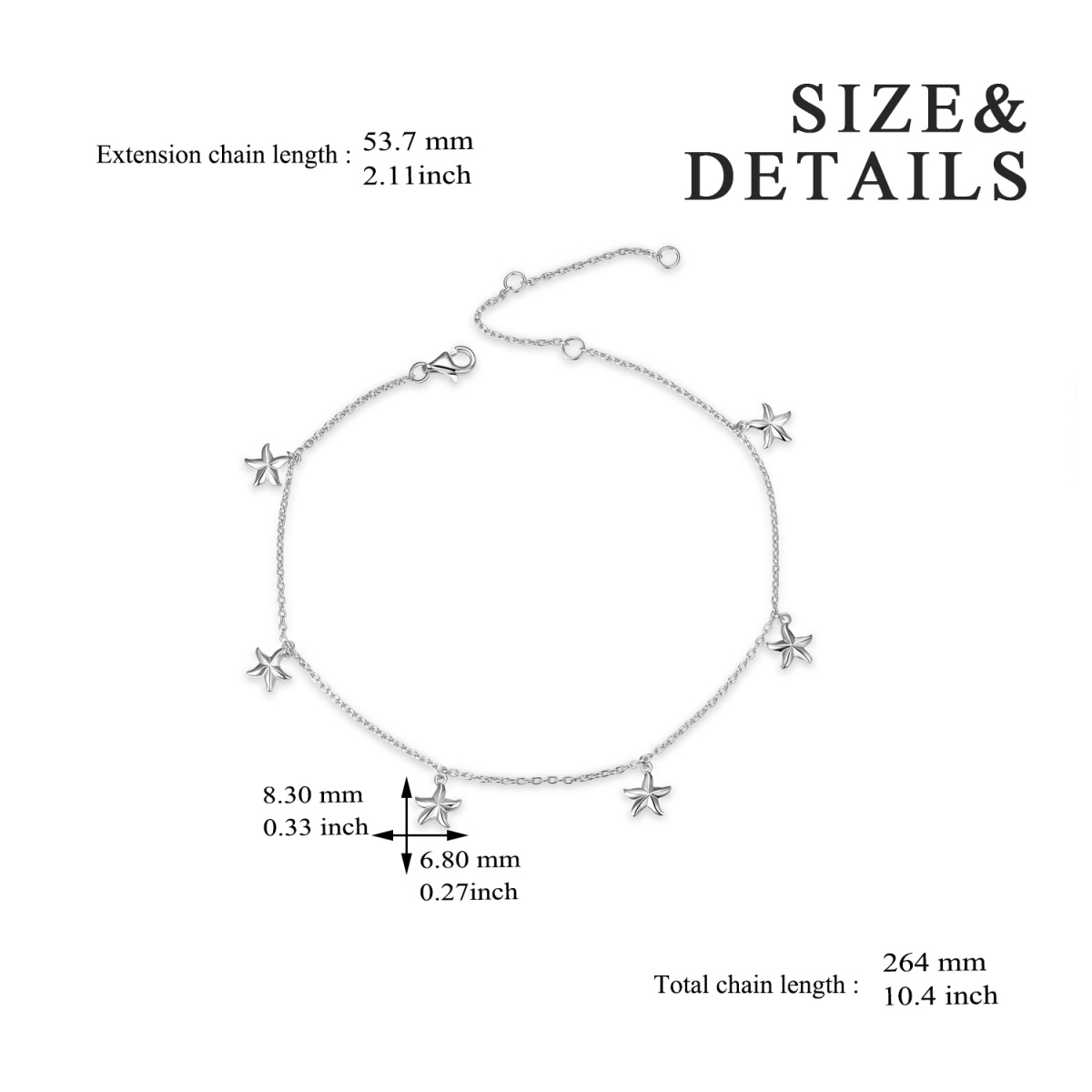 Tobillera de plata de ley con dije de estrella de mar de una sola capa-3