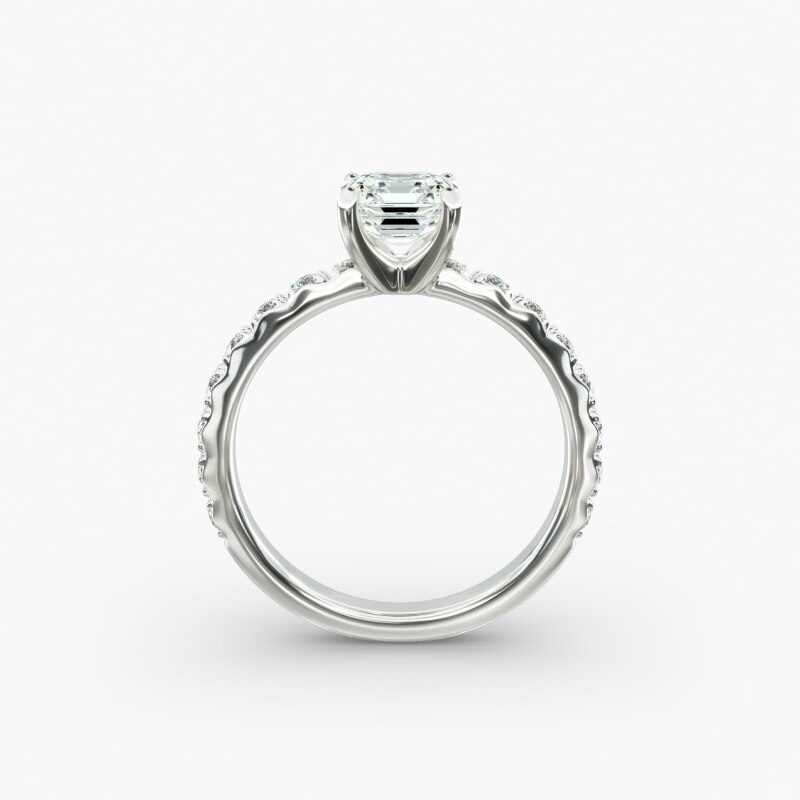 Anillo de compromiso Starlight de oro blanco de 14 quilates con diamantes de laboratorio pavé-6