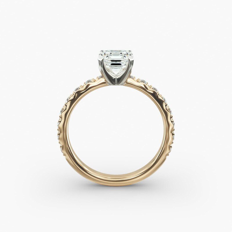 Anillo de compromiso Starlight de oro amarillo de 14 quilates con diamantes de laboratorio pavé-6