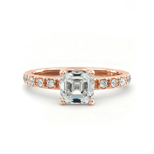 Anillo de compromiso Starlight de oro rosa de 10 quilates con diamantes de laboratorio pavé
