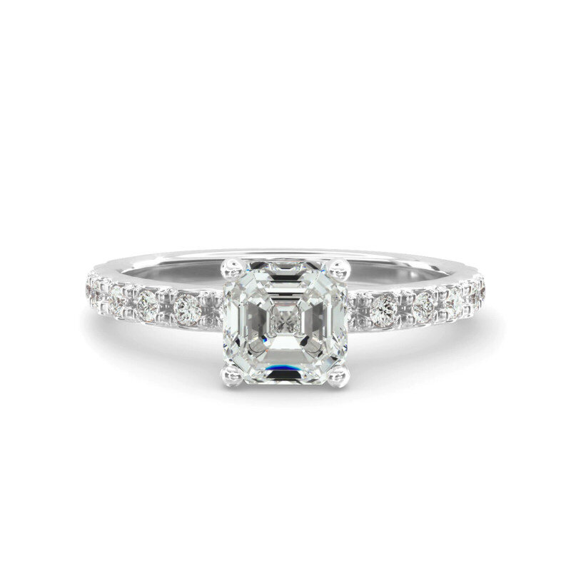 Anillo de compromiso Starlight de oro blanco de 14 quilates con diamantes de laboratorio pavé-1