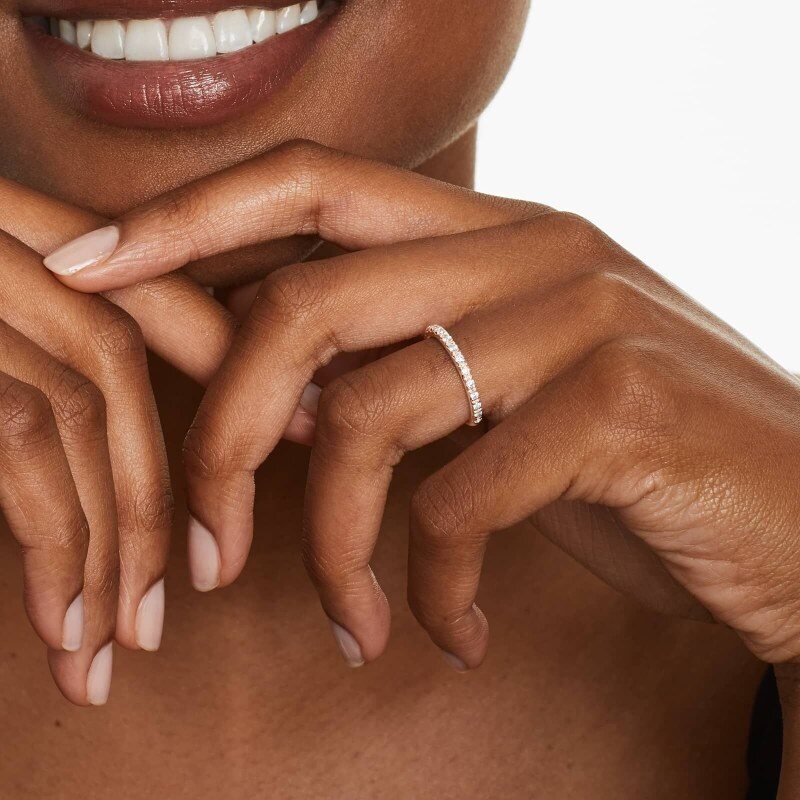 Anillo de boda personalizado Starlight de oro rosa de 10 quilates con diamantes de laboratorio, 1,6 mm-2