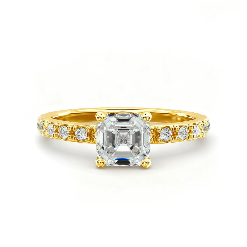 Bague de fiançailles Starlight en or jaune 10 carats sertie de diamants de laboratoire pavés-1
