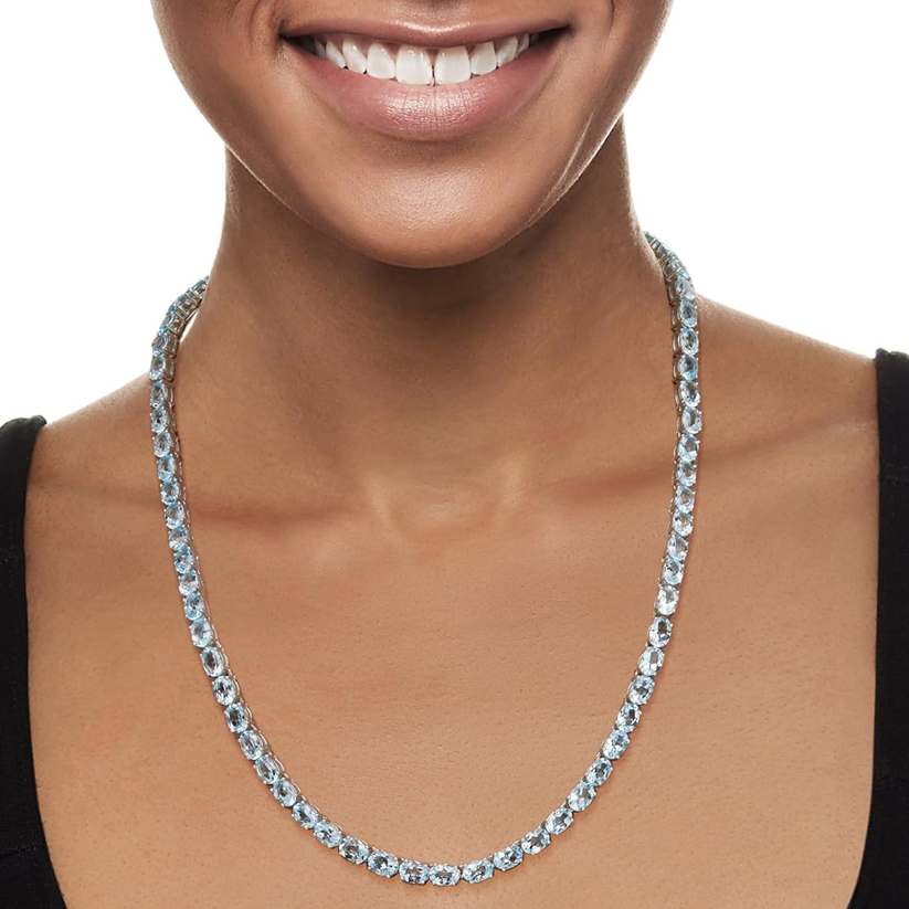 Sterling Silver 45.00CT Topaz Tennis Chain Necklace-2