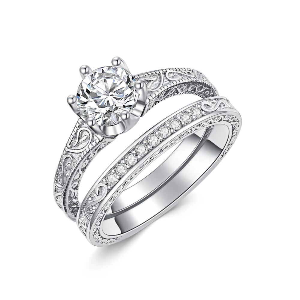 Sterling Silver Lab Created Diamond & Moissanite Custom Wedding Ring 3EX IGI Certified-1