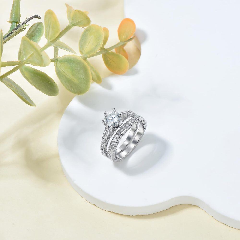 Sterling Silver Lab Created Diamond & Moissanite Custom Wedding Ring 3EX IGI Certified-2