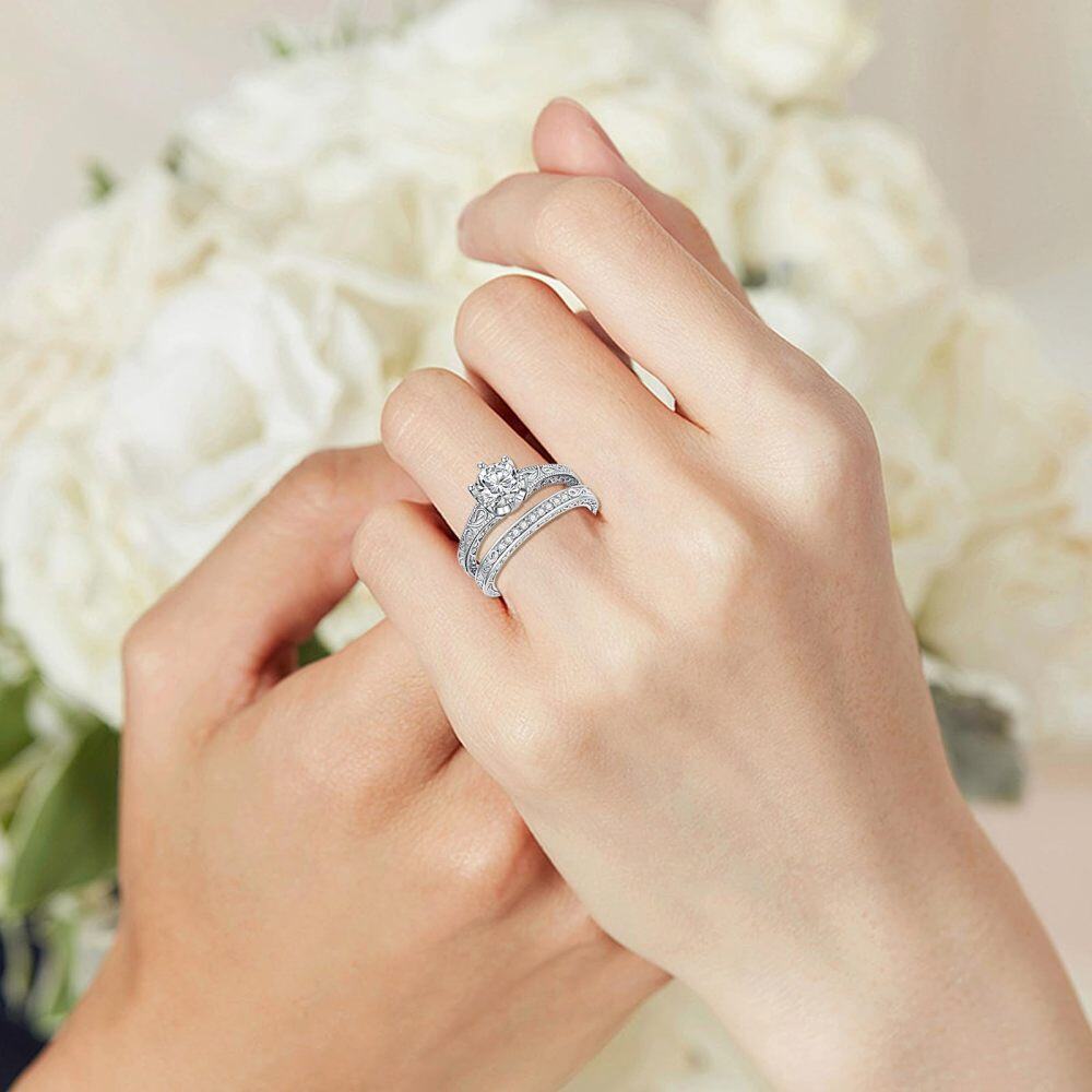 Sterling Silver Lab Created Diamond & Moissanite Custom Wedding Ring 3EX IGI Certified-3