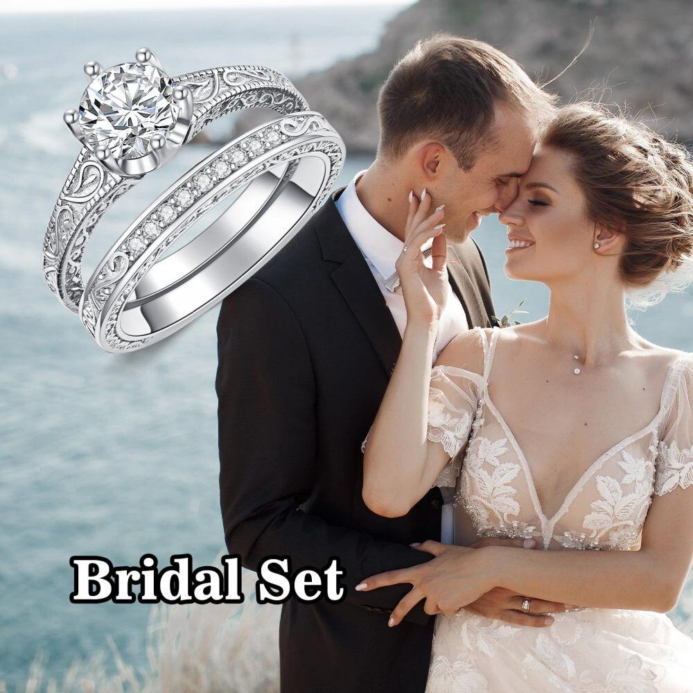 Sterling Silver Lab Created Diamond & Moissanite Custom Wedding Ring 3EX IGI Certified-5