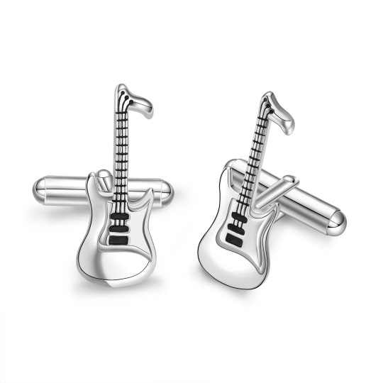 Sterling Silver with 14K Gold Plated Guitar Cuff-link for Men