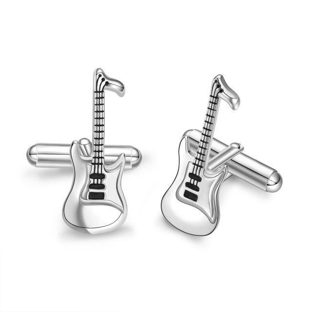 Gemelos de guitarra para hombre de plata de ley con baño de oro de 14 quilates-1