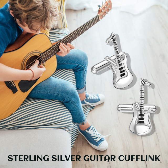 Gemelos de guitarra para hombre de plata de ley con baño de oro de 14 quilates-4