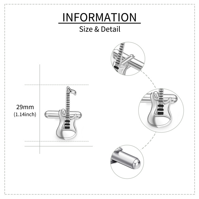 Manschettenknopf für Herren aus Sterlingsilber mit 14 Karat vergoldeter Gitarre-5
