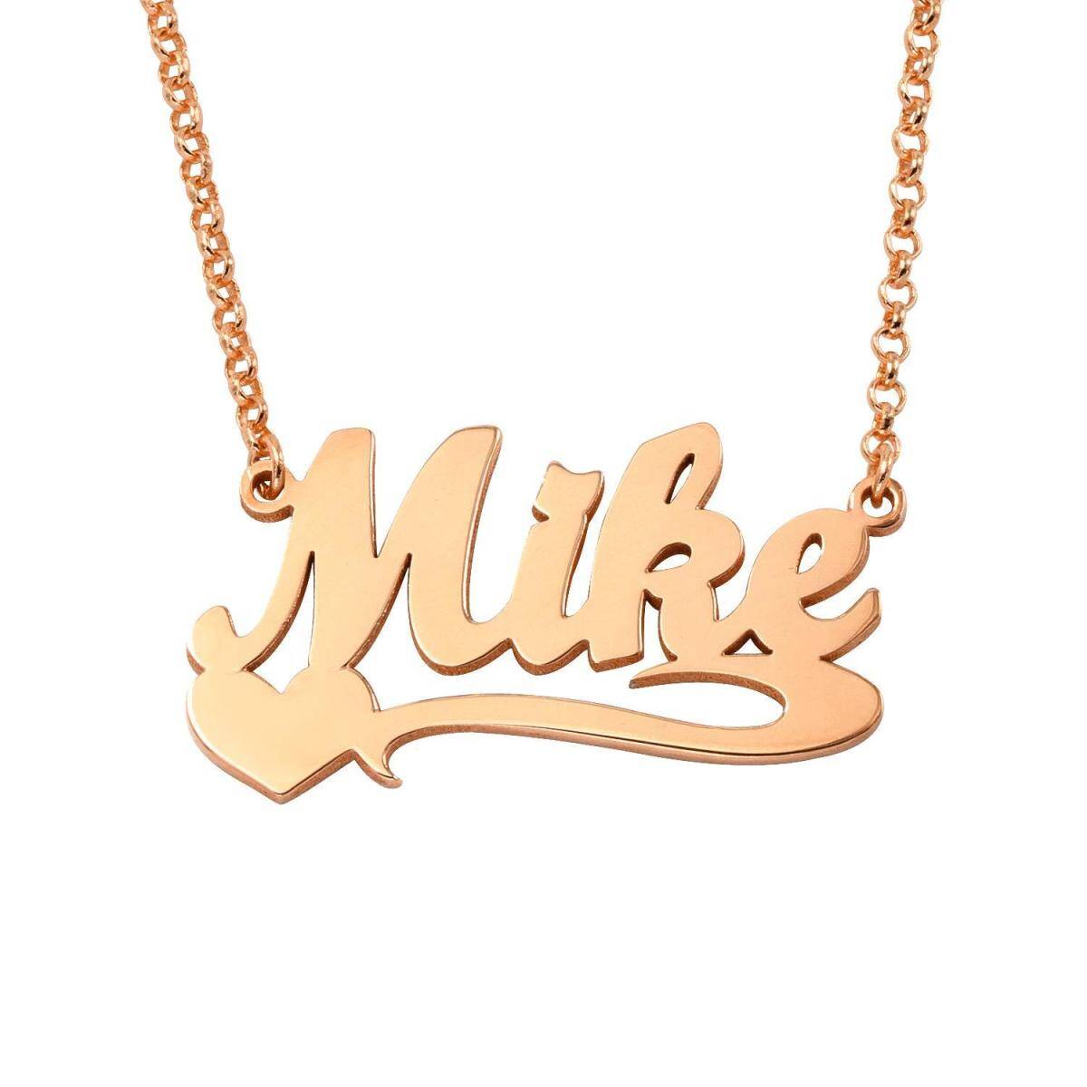 Sterling Silver with 14K Rose Gold Plated Personalized Classic Name & Heart Pendant Necklace-1