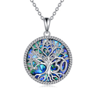 Sterling Silver Abalone Shellfish Tree Of Life & Circle Necklace for Women Men-1