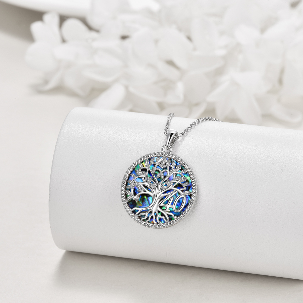Sterling Silver Abalone Shellfish Tree Of Life & Circle Necklace for Women Men-2
