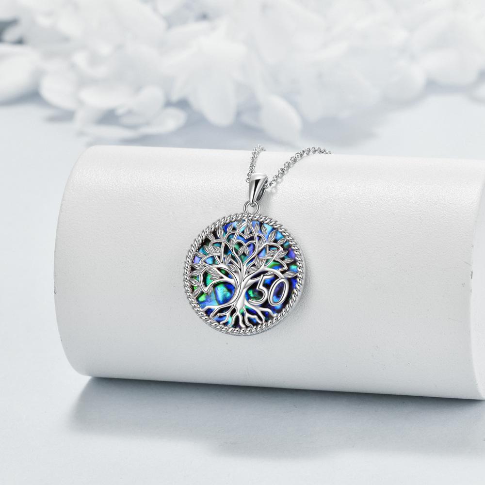 Sterling Silver Abalone Shellfish Tree Of Life & Circle Necklace for Women Men-3