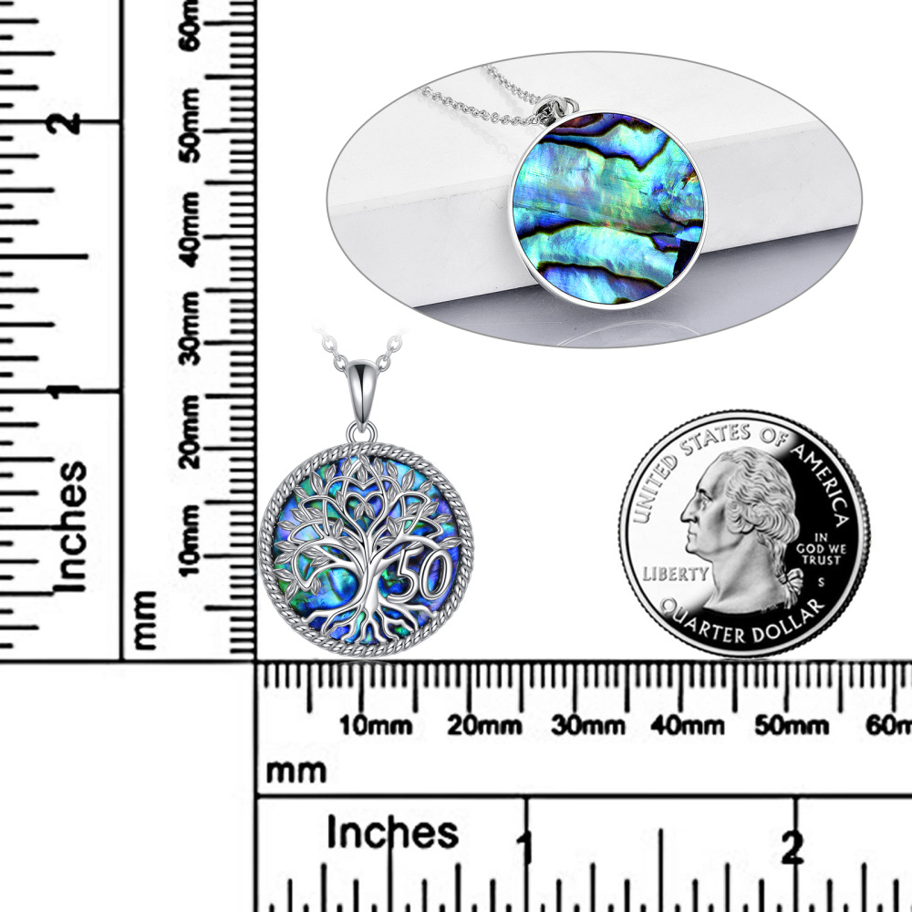 Sterling Silver Abalone Shellfish Tree Of Life & Circle Necklace for Women Men-5