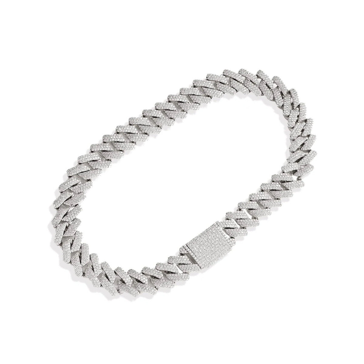 Sterling Silver 19MM Width Iced Out Curb Link Chain Bracelet