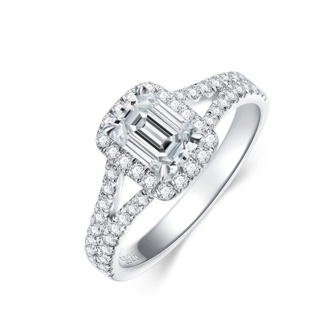 Sterling Silver 1CT Emerald Cut Moissanite Square Engagement Ring-1