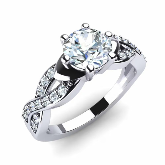 Sterling zilveren 1CT Moissanite & 1mm Lab Created Diamant Verlovingsring