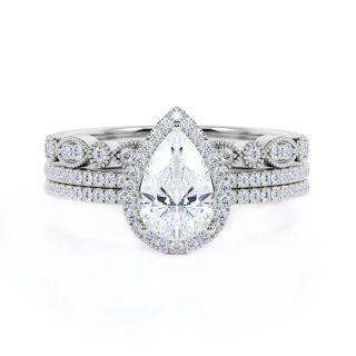 Sterling Silver 1CT Pear Shaped Moissanite Engagement Ring Set-2