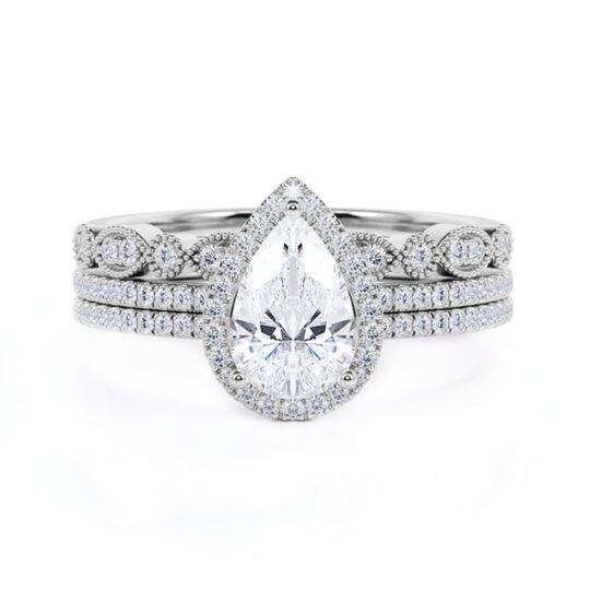 Sterling Silver 1CT Pear Shaped Moissanite Engagement Ring Set-1