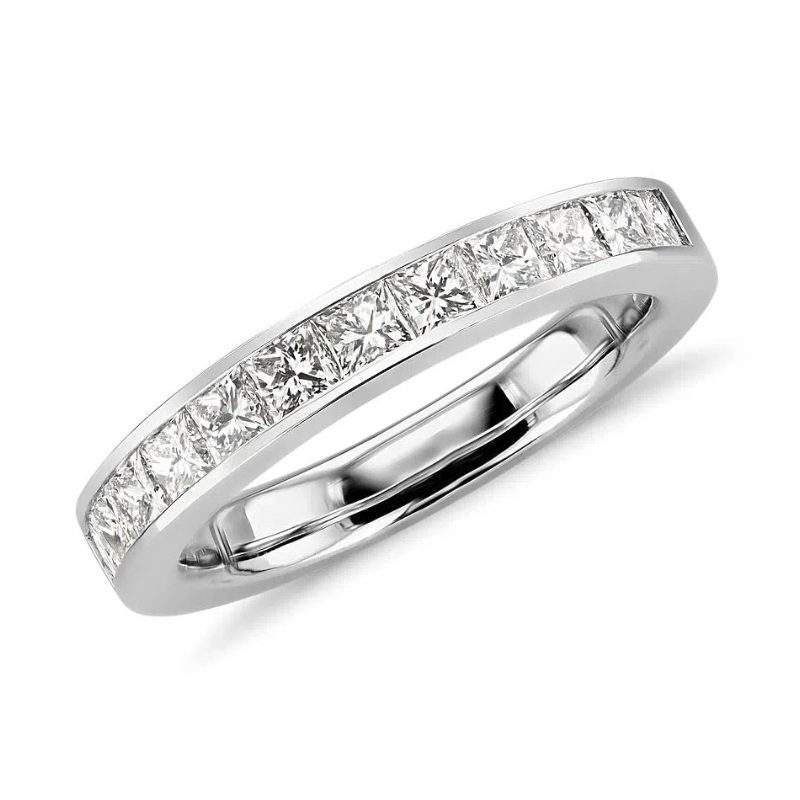 Sterling Silver 0.25 CT Princess-square Moissanite Personalized Engraving Wedding Ring-1