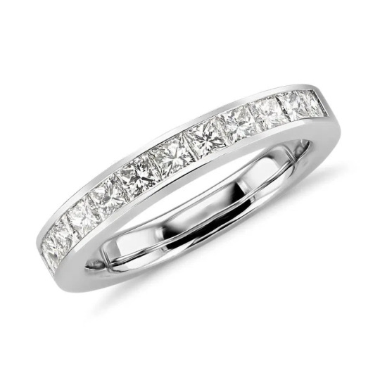 Sterling Silver 0.25 CT Princess-square Moissanite Personalized Engraving Wedding Ring