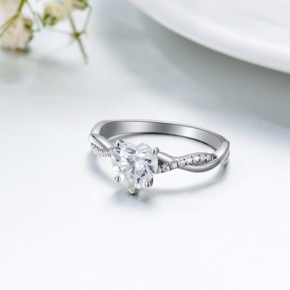 Sterling Silver 1.2CT Heart Moissanite Infinity Symbol Engagement Ring-3
