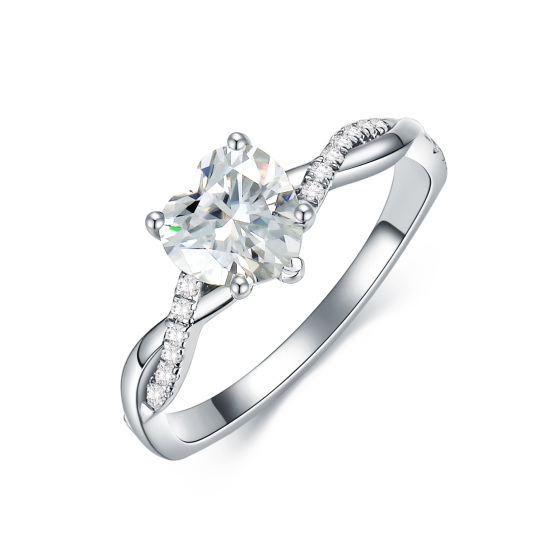 Anel de noivado com símbolo do infinito de moissanite em prata esterlina 1.2CT coração