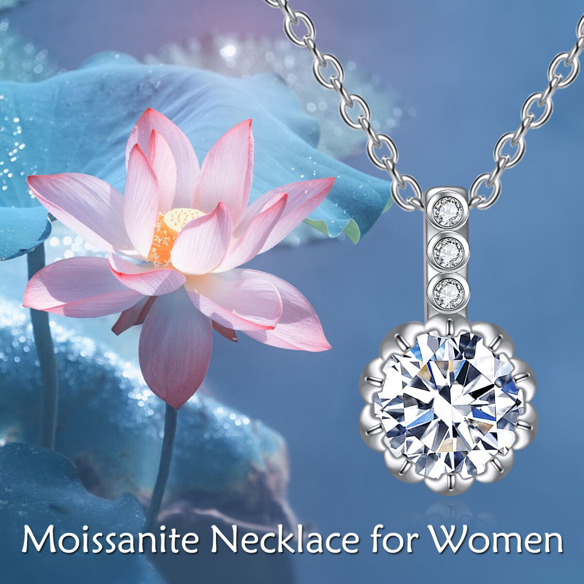 Sterling Silver 2CT Moissanite Lotus Pendant Necklace-6