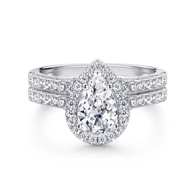 Sterling Silver 2 CT Pear Cut Moissanite Bridal Set-20