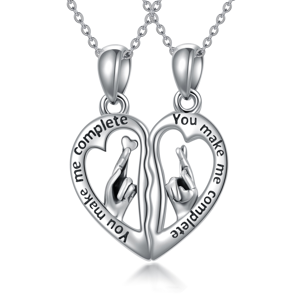 Collar de recuerdo de pareja con corazón grabado en plata esterlina para mujer-1