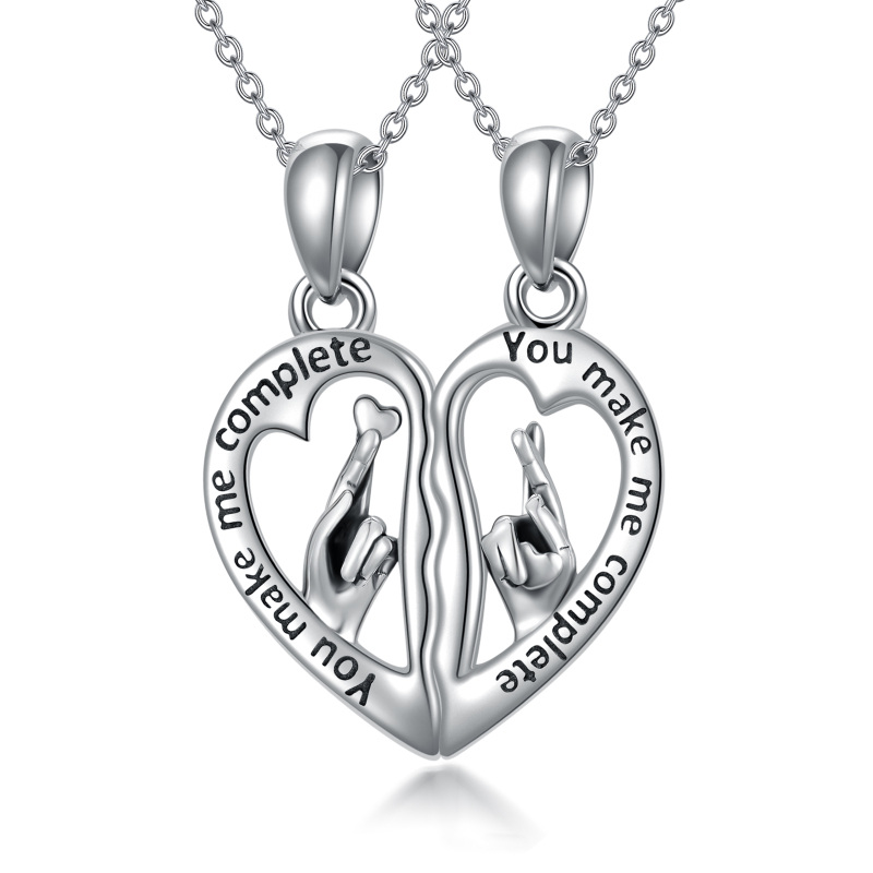 Sterling Silver Heart Engraved Couples Keepsake Necklace for Women-1