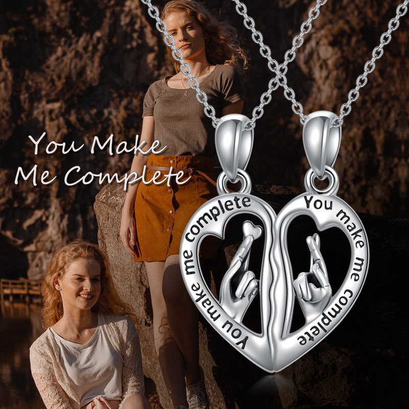 Sterling Silver Heart Engraved Couples Keepsake Necklace for Women-5