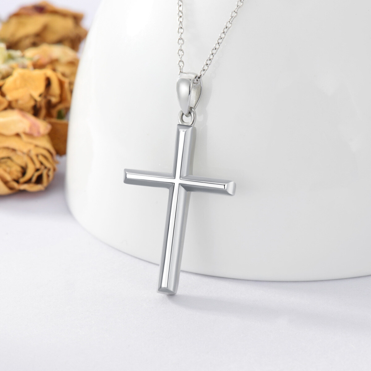 Sterling Silver 3D Angular Cross Urn Necklace for Ashes-4