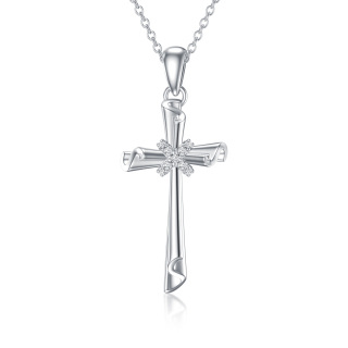 Sterling Silver 5A Grade Austria Zircon Cross Pendant Necklace-41